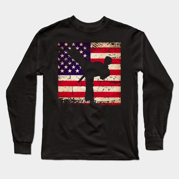 American Flag Martial Arts Kick Long Sleeve T-Shirt by 4Craig